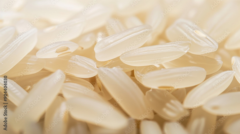 Close-Up View of Raw White Rice Spread on Surface in a Bright Environment Close-Up View of Raw White Rice Spread on Surface in a Bright Environment