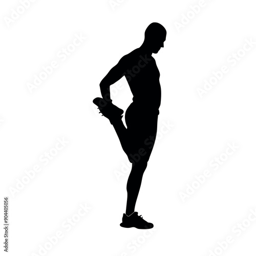 a man holding leg with hand vector silhuette, isolated white background 