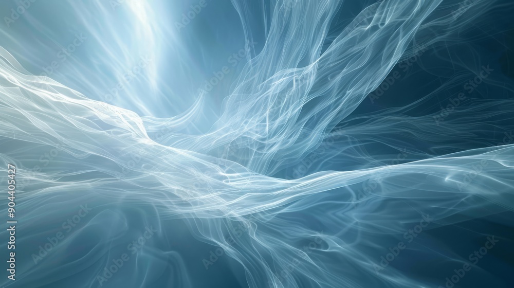 Obraz premium Abstract background with light trails in serene white and cool blue tones, creating an airy design