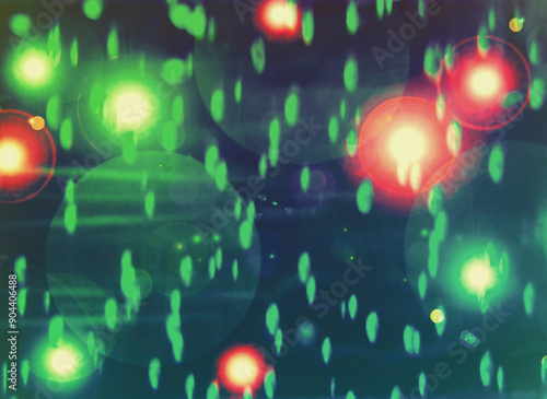 Car high beam. Surreal rainy defocused bokeh pattern as abstract background. Blurred pattern wallpaper.