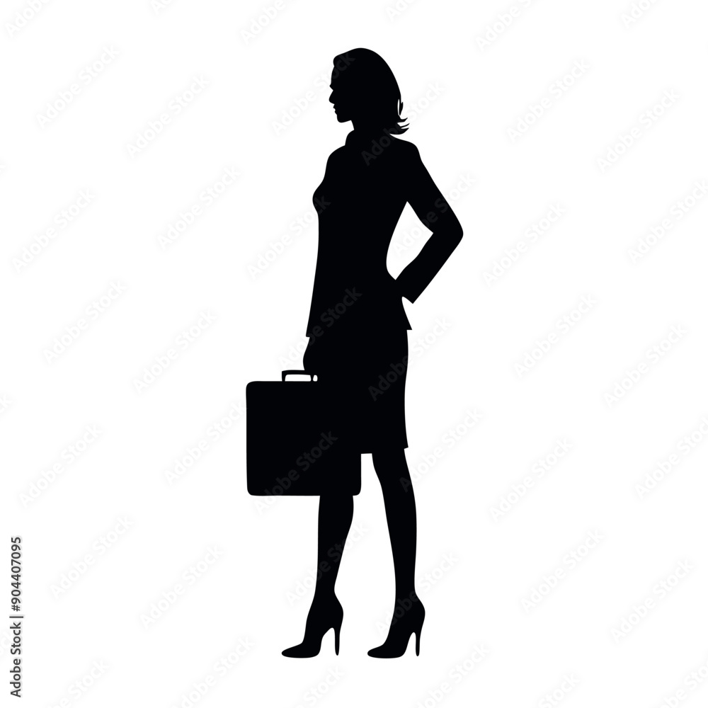 a professional business woman stand with suitcase, brifcase, vector silhouette, slim and beautiful woman a professional business woman stand with suitcase, brifcase, vector silhouette, slim and beautiful woman