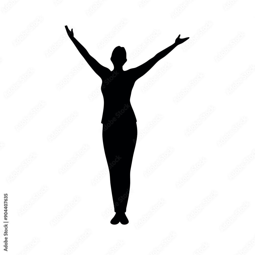 a professional slim business woman doing yoga with expand her two hand up on, vector silhouette, isolated white background a professional slim business woman doing yoga with expand her two hand up on, vector silhouette, isolated white background