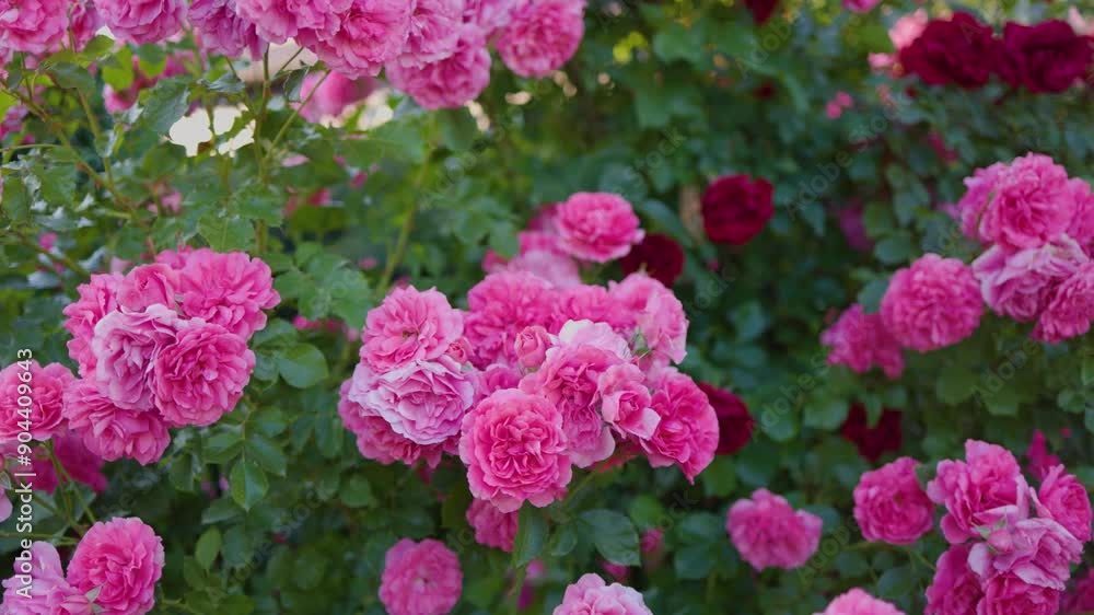 Beautiful pink roses on a background of green leaves. In this enchanting video, you'll be captivated by the mesmerizing beauty of delicate pink roses in full bloom. Beautiful pink roses on a background of green leaves. In this enchanting video, you'll be captivated by the mesmerizing beauty of delicate pink roses in full bloom.