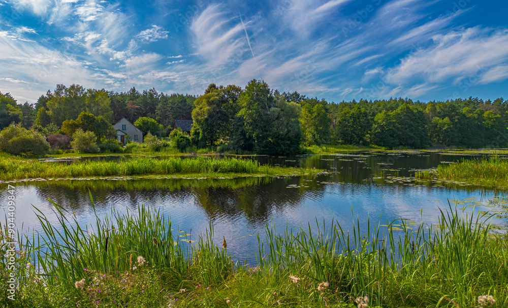 View of the floodwaters of the Mątawa River in Biały Błota, Poland