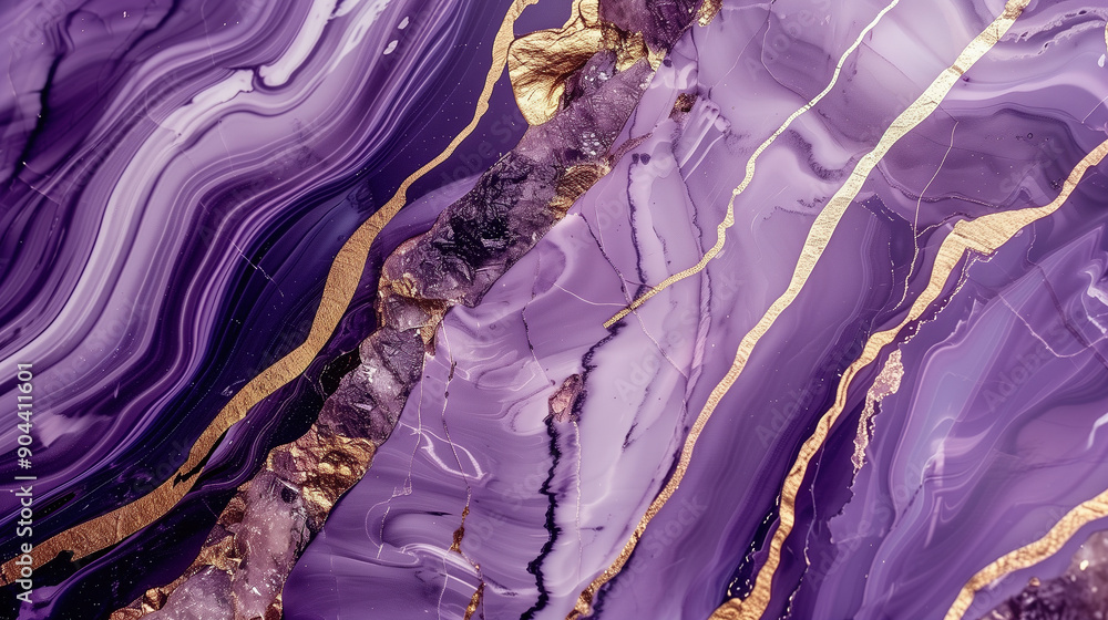 Obraz premium Elegant purple marble texture with gold veins