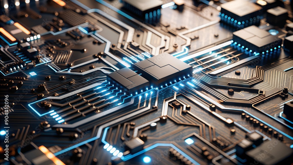 Fototapeta premium Motherboard and Electronics. Intricate and Technological Design.