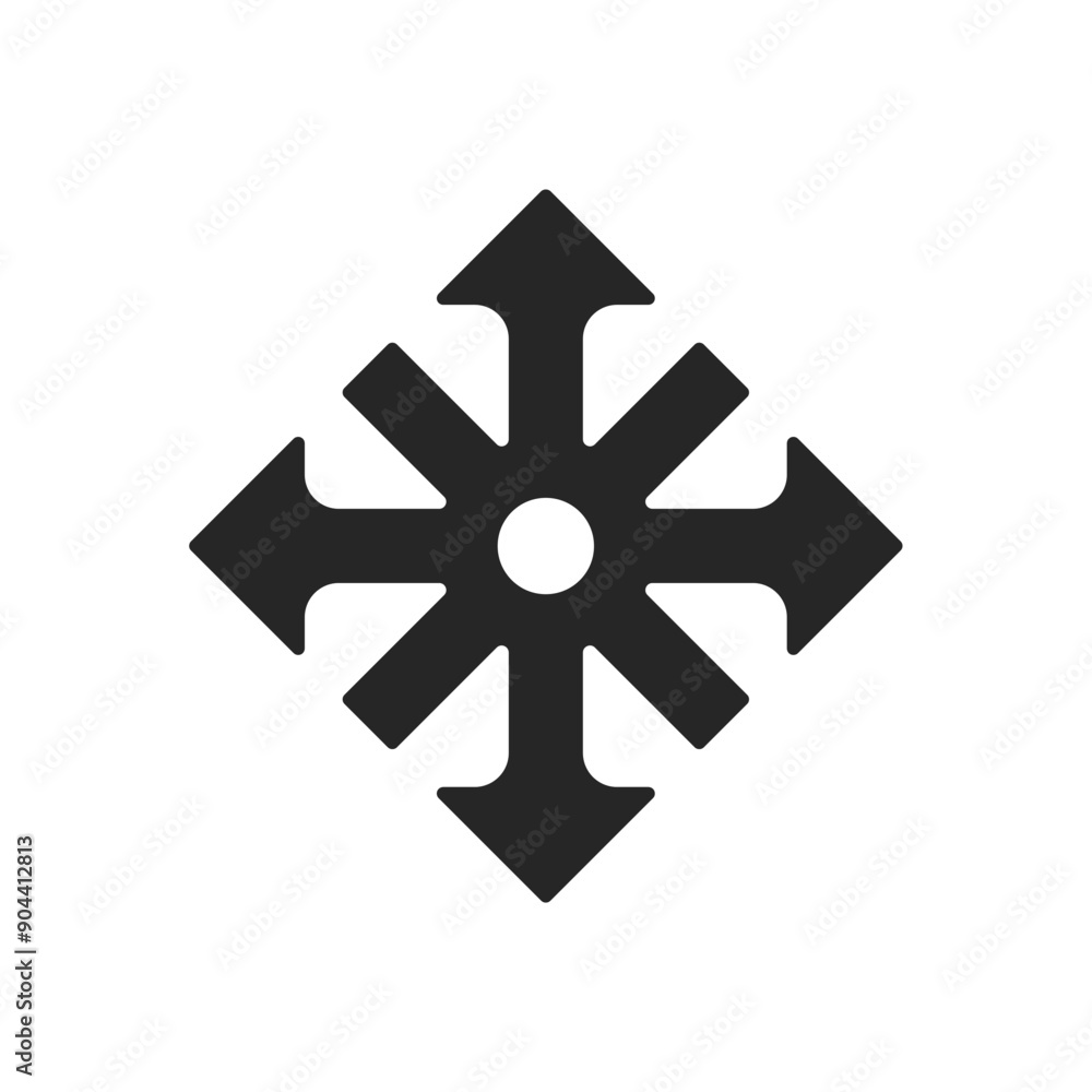 Geometric Arrow Cross. Black geometric arrow cross with a central circle on a white background. Perfect for modern designs, logos, and icons. High-quality vector, scalable for any project. Symbol Geometric Arrow Cross. Black geometric arrow cross with a central circle on a white background. Perfect for modern designs, logos, and icons. High-quality vector, scalable for any project. Symbol