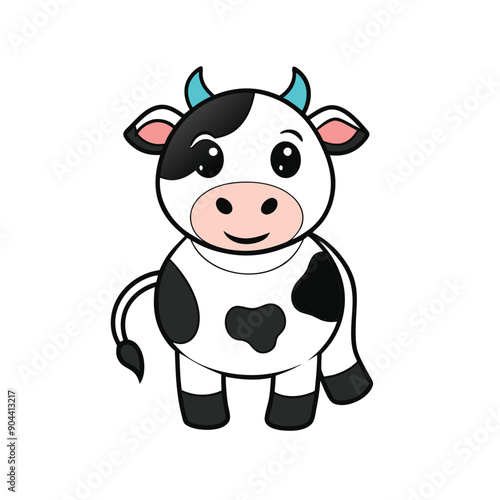 Black and White Cow Standing Vector Illustration.