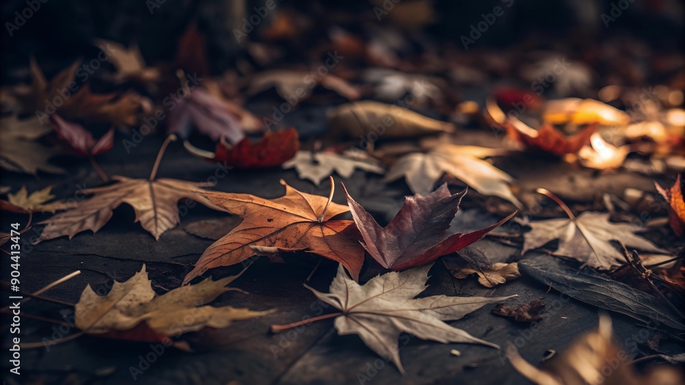 Autumn withered leaves on the ground. Rustic and charming atmosphere