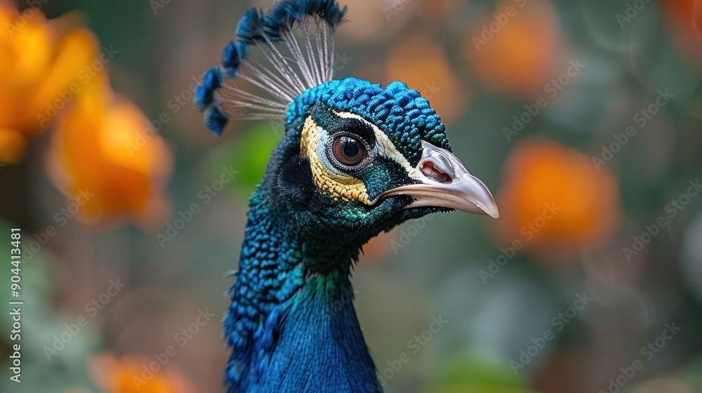 Close-up Portrait of a Peacock's Head Close-up Portrait of a Peacock's Head