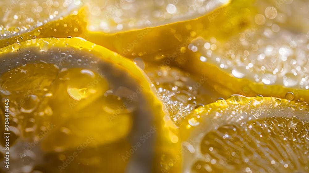 Close-Up View of Freshly Sliced Lemons With Water Droplets on a Bright Surface Close-Up View of Freshly Sliced Lemons With Water Droplets on a Bright Surface