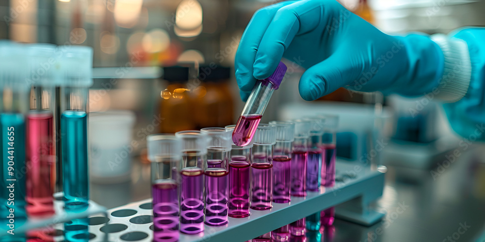 Lab Technician Conducting Chemical Analysis with Test Tubes, Advanced Scientific Research in Modern Laboratory Lab Technician Conducting Chemical Analysis with Test Tubes, Advanced Scientific Research in Modern Laboratory