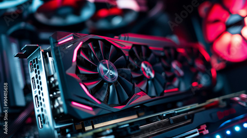 Detailed view of a high-performance video card with RGB lighting photo