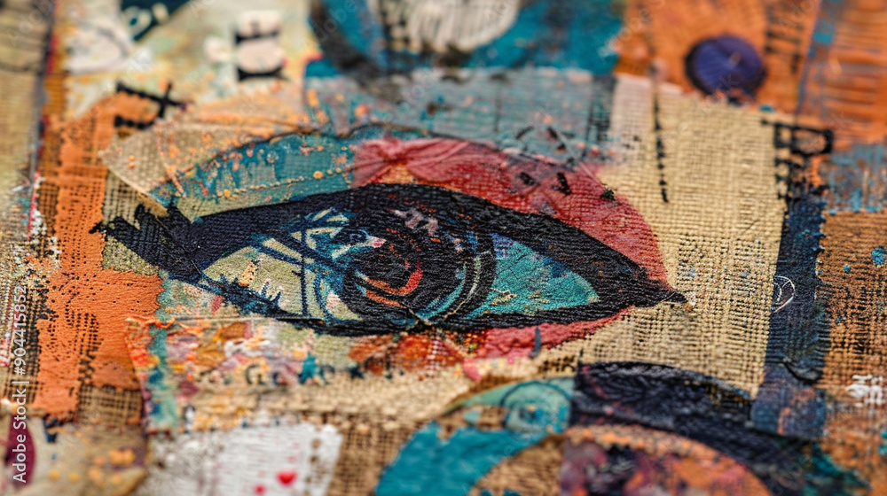Obraz premium Close-up of a rare stamp with abstract, detailed patterns and rich colors