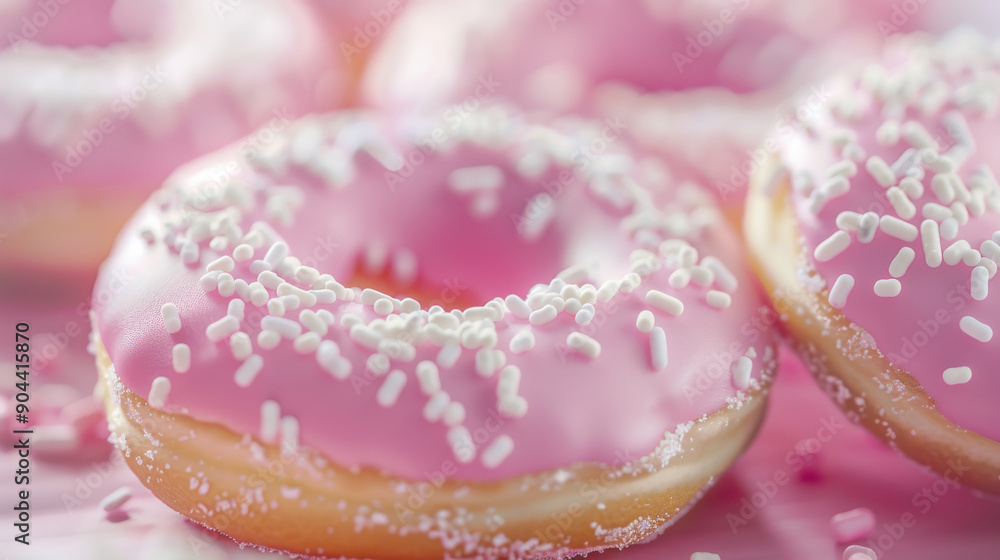 Delicious Pink Donuts Topped With Sprinkles Displayed on a Colorful Background Delicious Pink Donuts Topped With Sprinkles Displayed on a Colorful Background