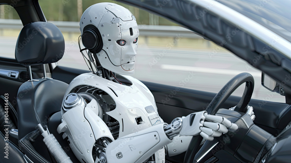 3D Robot Driving Car, Futuristic Automated Vehicle, High-Tech Robotic Driver, Advanced Robotics Concept, Innovative Vehicle Design, Modern 3D Illustration, Autonomous Car Technology 3D Robot Driving Car, Futuristic Automated Vehicle, High-Tech Robotic Driver, Advanced Robotics Concept, Innovative Vehicle Design, Modern 3D Illustration, Autonomous Car Technology