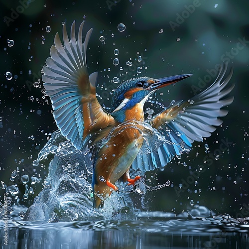 Wild Common Kingfisher (Alcedo atthis) emerging from water. Taken in Scotland
 photo