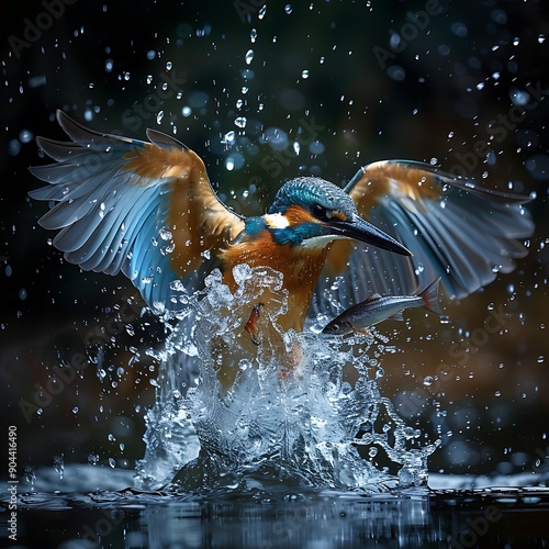 Wild Common Kingfisher (Alcedo atthis) emerging from water. Taken in Scotland
 photo