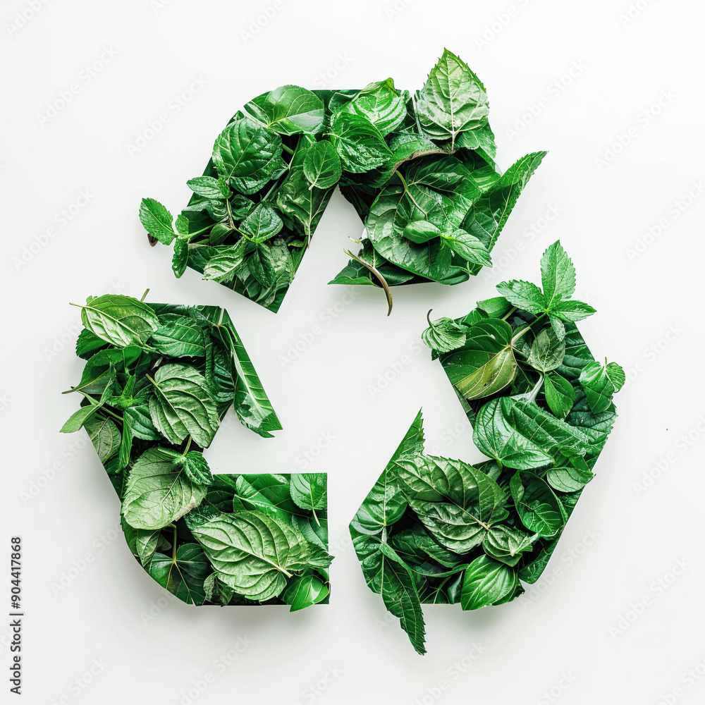 Symbol of Waste Recycling with Green Leaves, Environmental Protection ...