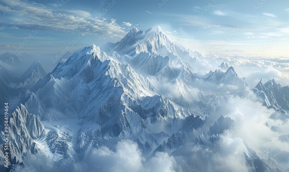 Majestic mountain range with snow-capped peaks, awe-inspiring scene Majestic mountain range with snow-capped peaks, awe-inspiring scene