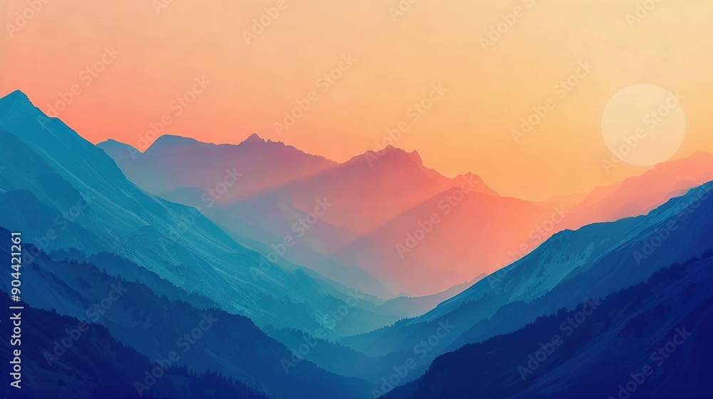 Obraz premium Mountains with Sunset and Trees in Foreground