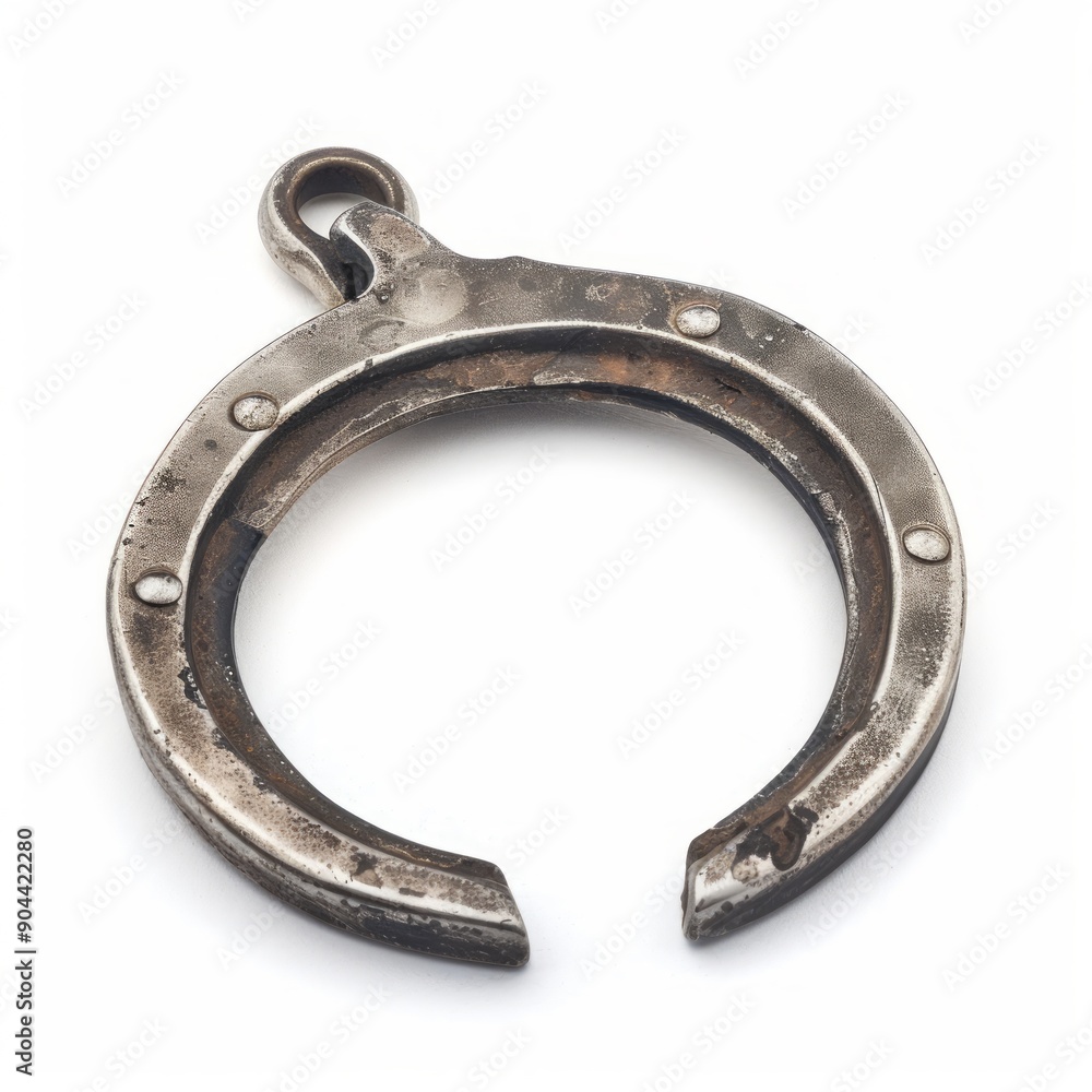 Fototapeta premium Medium shot of horseshoe, isolated on a white background, bright tonality, 