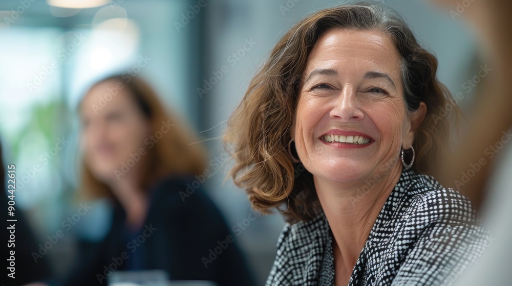 Professional woman laughing with colleagues during meeting. Professional woman laughing with colleagues during meeting.