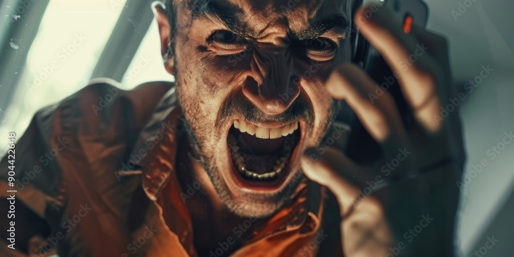 A man in an orange jumpsuit screaming with his fists clenched, embodying intense anger or frustration. A man in an orange jumpsuit screaming with his fists clenched, embodying intense anger or frustration.