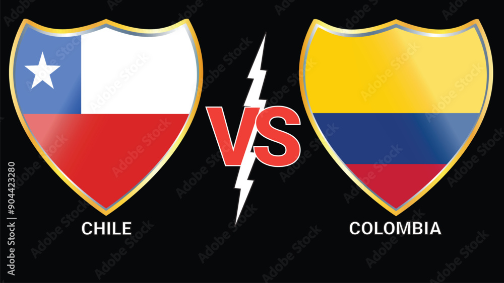 Fototapeta premium Chile vs Colombia Football Face-Off: Black Background and Versus Flags