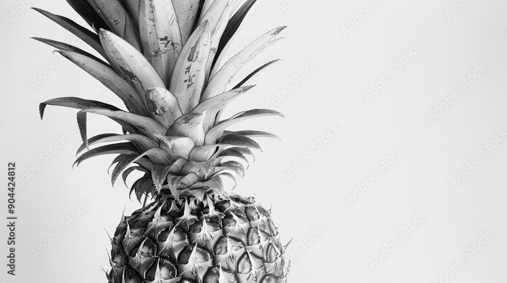 A stylish black and white image of a single pineapple on a plain backdrop, emphasizing its natural pattern and shape. A stylish black and white image of a single pineapple on a plain backdrop, emphasizing its natural pattern and shape.