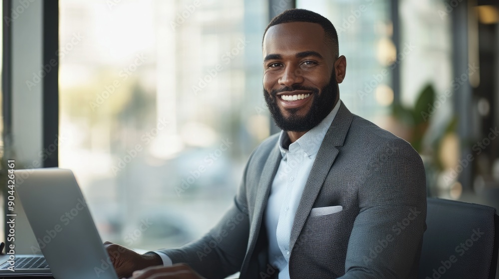Financial Advisor Or Businessman In A Modern Office, He Is Using A Laptop. Generative AI Financial Advisor Or Businessman In A Modern Office, He Is Using A Laptop. Generative AI