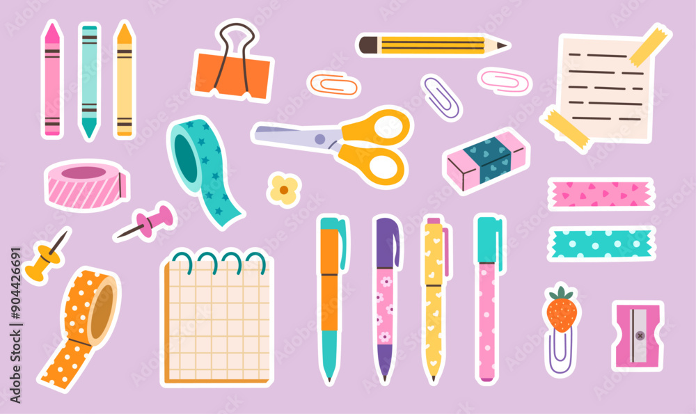 Cute vector set of school supplies for school and children's creativity Cute vector set of school supplies for school and children's creativity