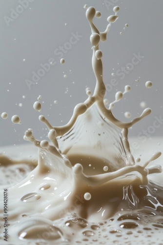 High-speed photograph capturing a dramatic splash of milk, highlighting the fluid dynamics and intricate patterns © Vitalii Shkurko