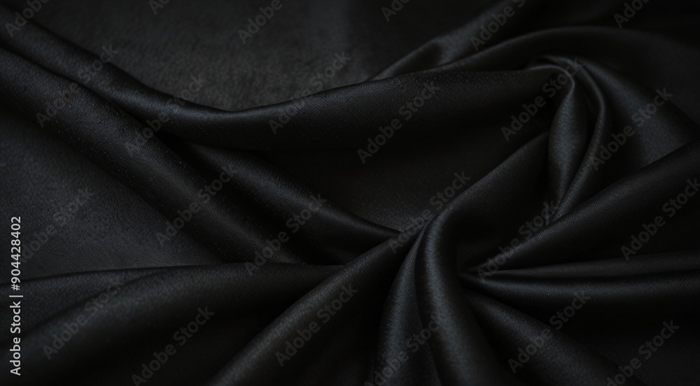 Obraz premium Elegant Black Satin Fabric Texture with Drapes and Folds