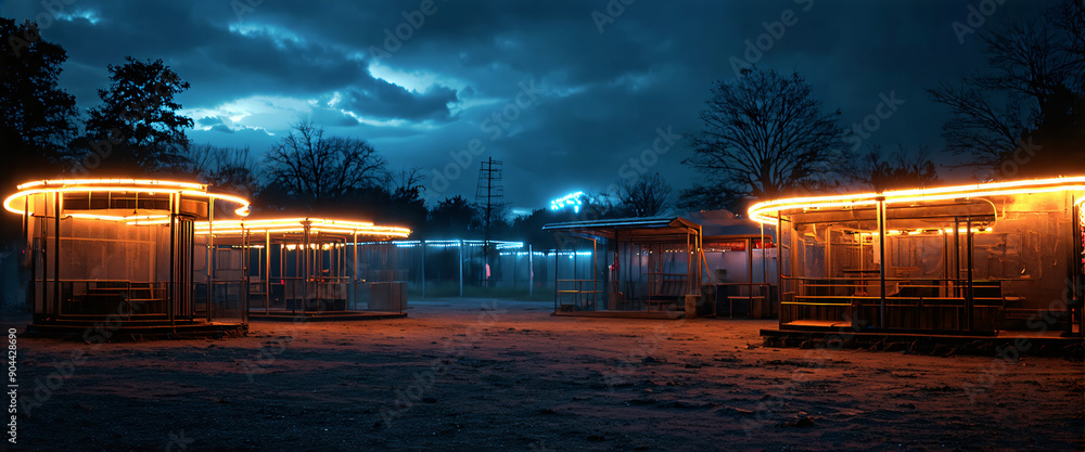 Deserted old amusement park at night Deserted old amusement park at night