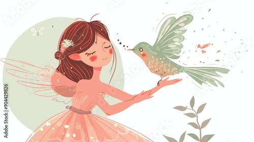 Tiny Enchantress In A Delicate Fairy Costume and Bird