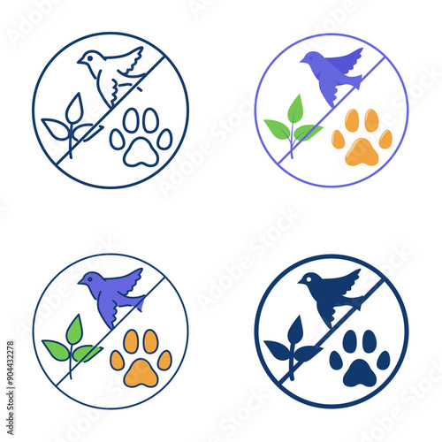 Loss of biodiversity icon set in flat and line style. Extinction of species. Vector illustration.