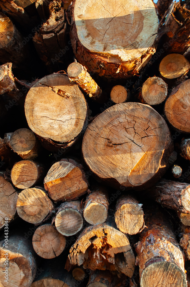 Wooden sections of trees. The texture of the tree. Background with wooden round logs. Wooden sections of trees. The texture of the tree. Background with wooden round logs.