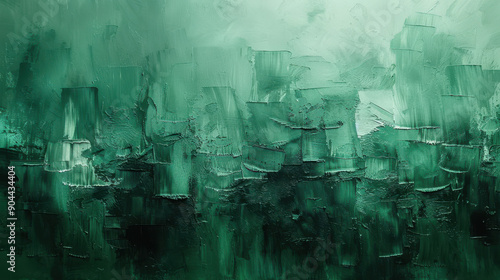 Abstract green textured painting with bold brush strokes on a canvas background. Concept of modern art and creativity