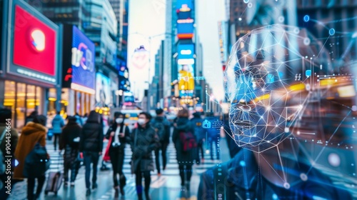 Wallpaper Mural High-tech facial recognition scanners are actively monitoring pedestrians in a busy urban environment, showcasing technology's role in city life Torontodigital.ca