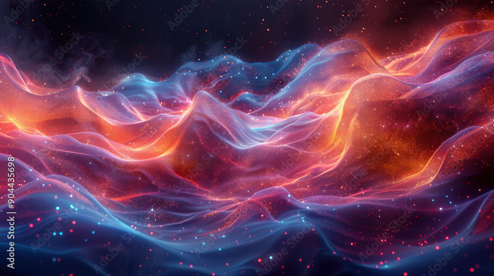 Vibrant Abstract Digital Art of Colorful Neon Waves and Light Trails in a Cosmic Space Background, Representing Energy and Creativity
Vibrant Abstract Digital Art of Colorful Neon Waves and Light Trails in a Cosmic Space Background, Representing Energy and Creativity