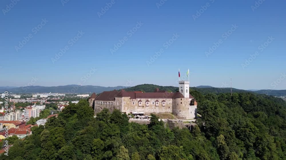 Aerial view of Ljubljana Castle in Slovenia shot with a drone Aerial view of Ljubljana Castle in Slovenia shot with a drone