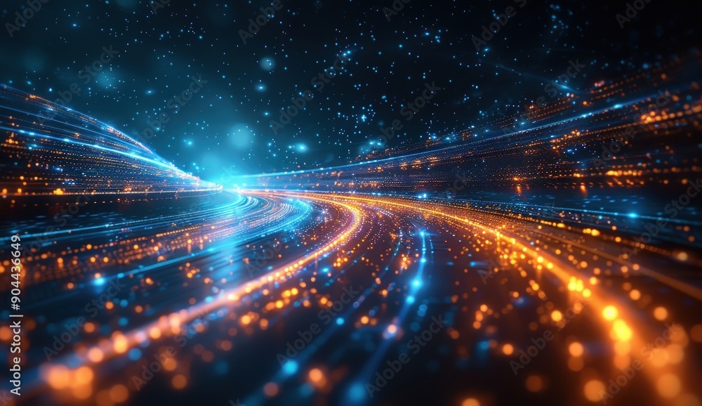 Blue glowing lines on dark background with speed motion blur. Blue glowing lines on dark background with speed motion blur.
