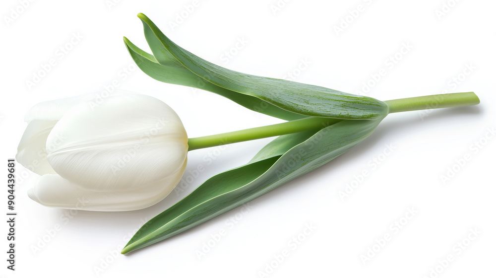 one single white tulip flower on white background one single white tulip flower on white background