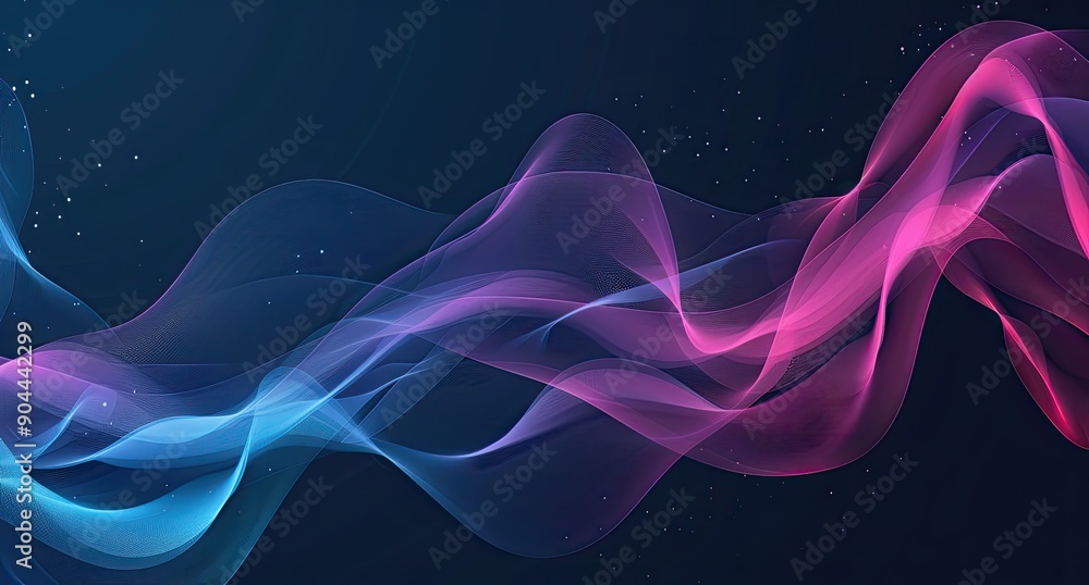 Fototapeta premium wave of sound or music in pink and blue colors on dark background with copy space Generative AI