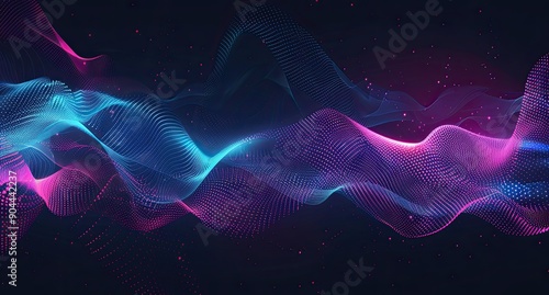 wave with sound spectrum, blue and pink colors on dark background Abstract audio visual effect concept design element Generative AI