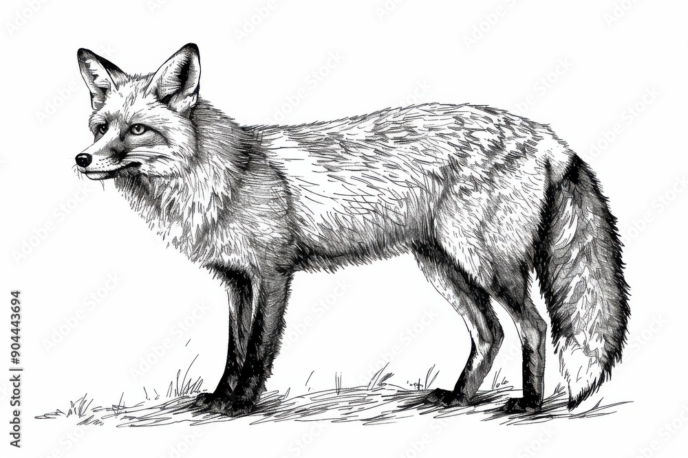 Intricate Hand-Drawn Fox Engraving: Black and White Ink Sketch Intricate Hand-Drawn Fox Engraving: Black and White Ink Sketch