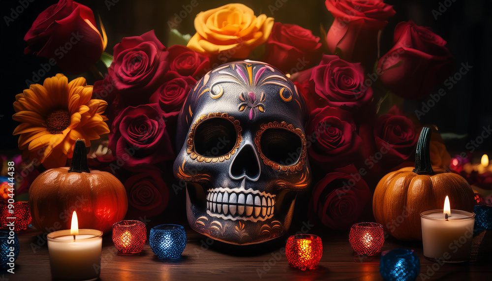 PLANO DE FUNDO DE CAVEIRA PINTADA DECORADA PARA A CELEBRAÇÃO DO DIA DE LOS MUERTOS PLANO DE FUNDO DE CAVEIRA PINTADA DECORADA PARA A CELEBRAÇÃO DO DIA DE LOS MUERTOS