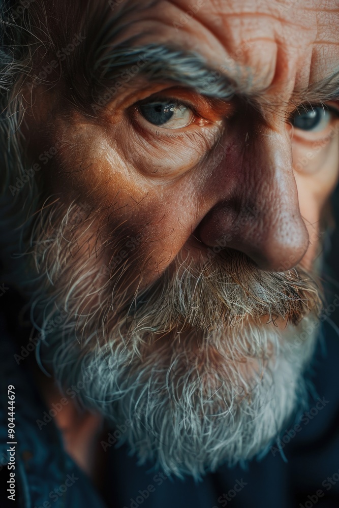 A detailed view of a person with a beard, suitable for editorial or commercial use A detailed view of a person with a beard, suitable for editorial or commercial use