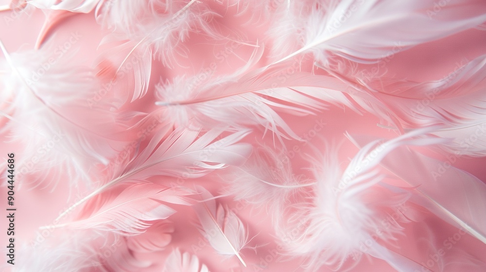 A close-up of a pink background with white feathers in the foreground and a pink background with white feathers in the backdrop A close-up of a pink background with white feathers in the foreground and a pink background with white feathers in the backdrop